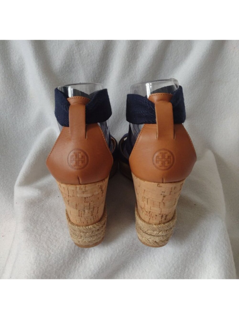 Tory Burch Natanya Wedge Espadrilles 9 Navy Blue Sandals w Elastic Ankle Straps - Picture 5 of 10